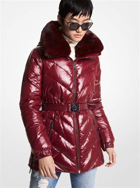 michael kors faux fur trim quilted tech belted puffer coat|michael kors puffer jacket.